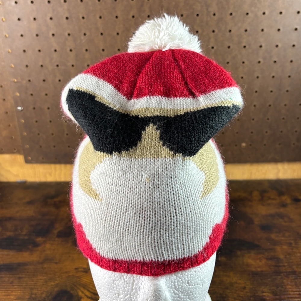 Santa Claus Face Knit Beanie Hat with Pom‎ Pom Red White Black Tan